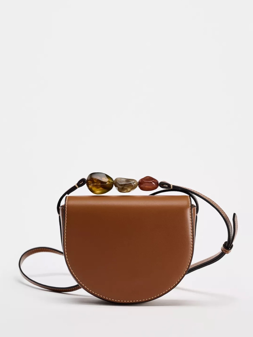 Zara Brown Crossbody Bag with Multicolor Bead Handle